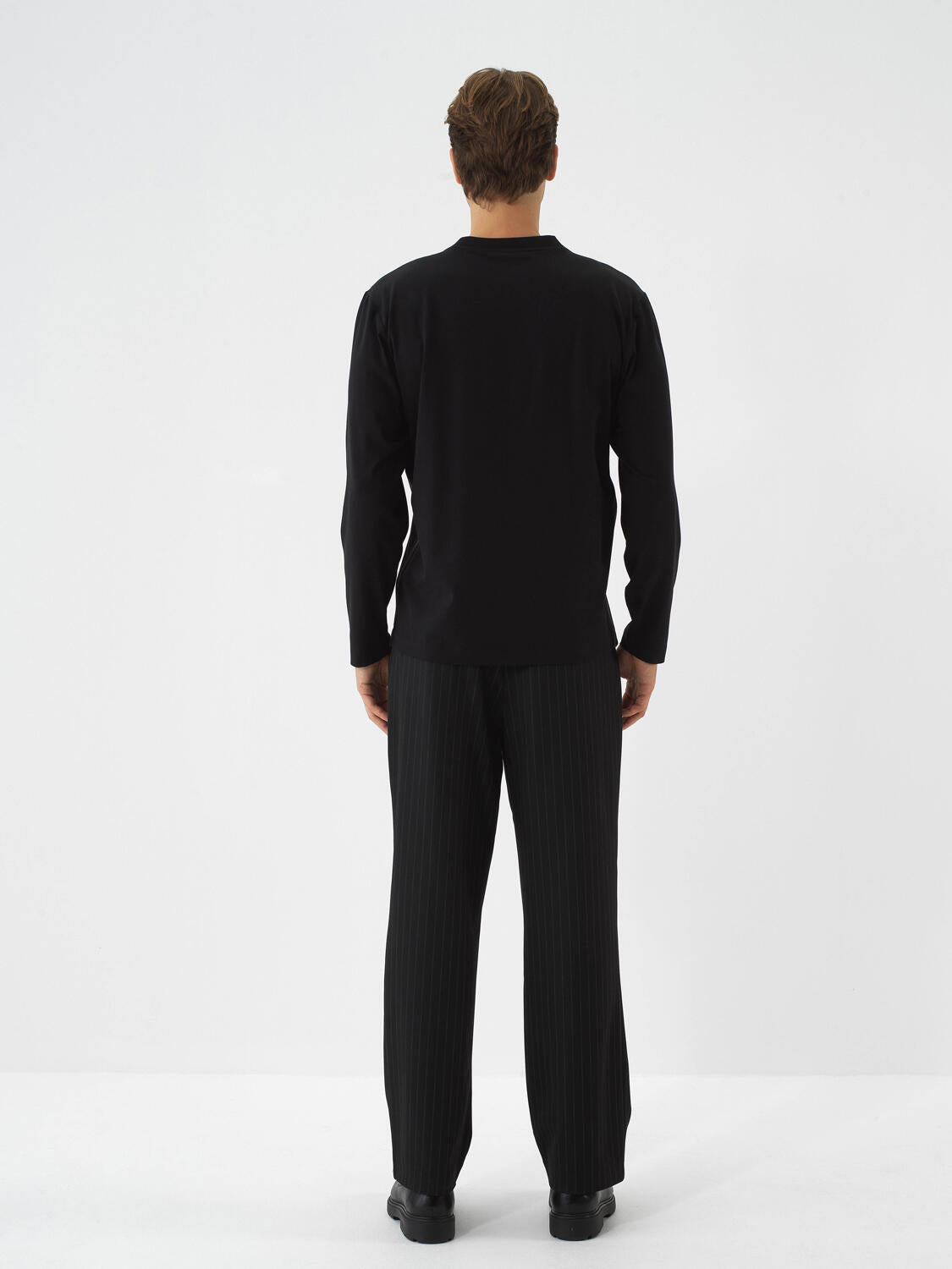 Xint Black Cotton Textured Regular Fit Long Sleeve T-shirt