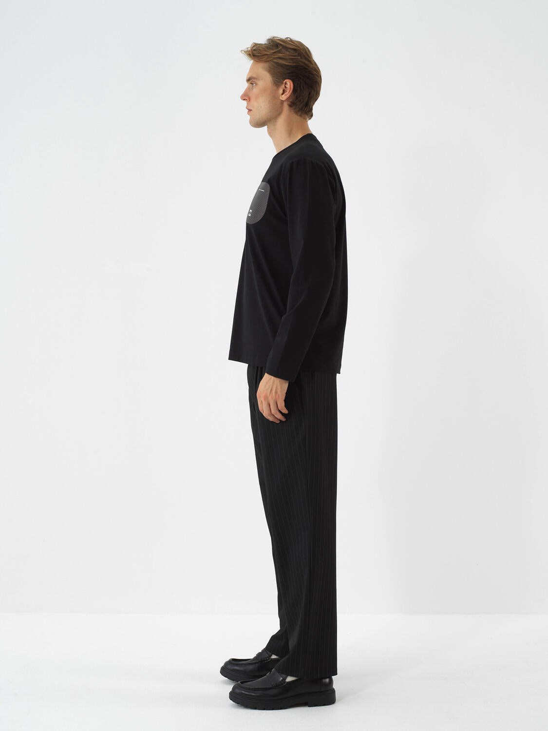 Xint Black Cotton Textured Regular Fit Long Sleeve T-shirt