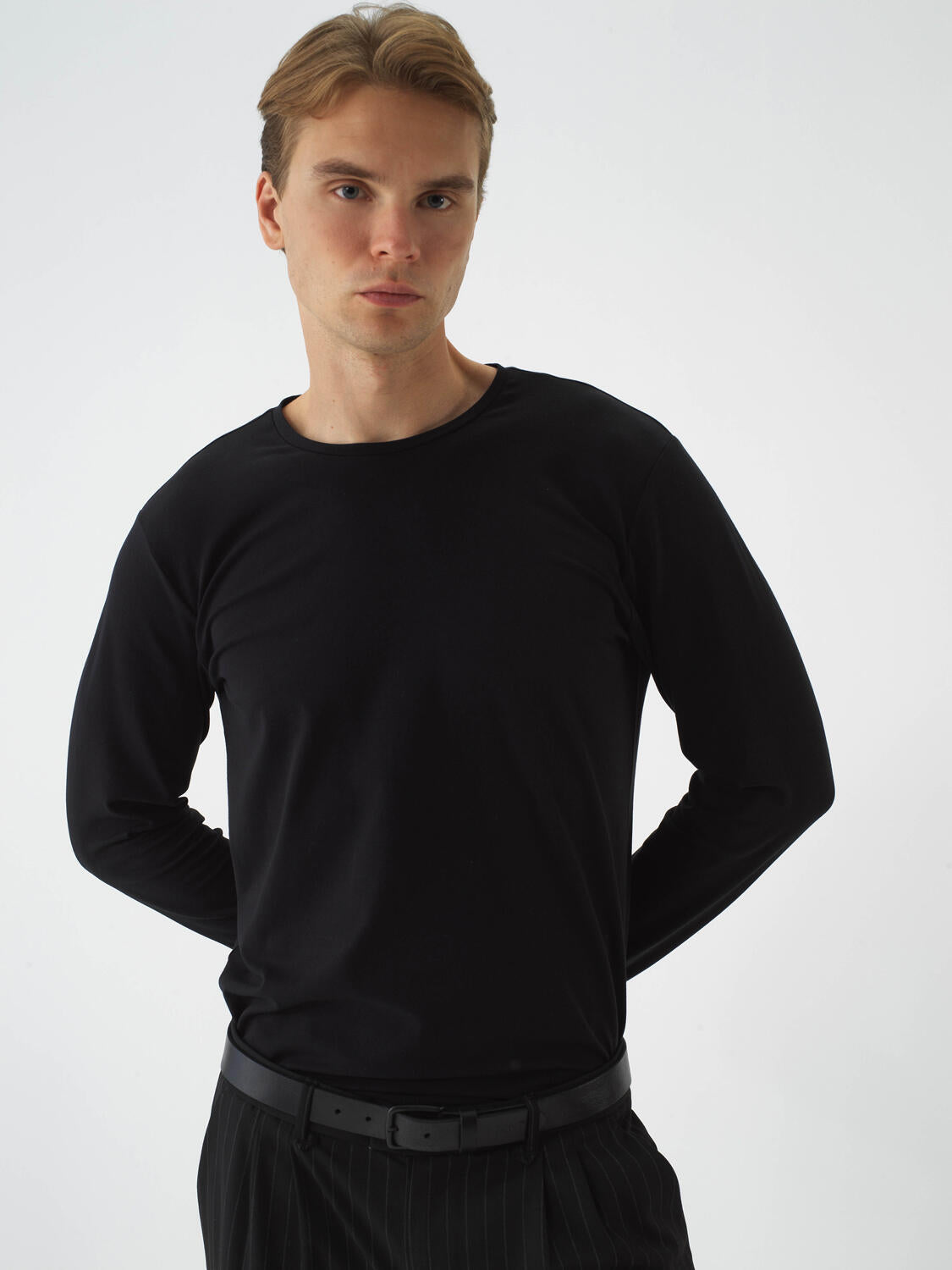 Xint Black Textured Slim Fit Long Sleeve T-Shirt