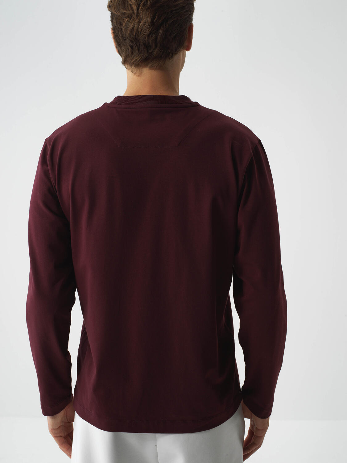 Xint Burgundy Cotton Textured Regular Fit Long Sleeve T-shirt