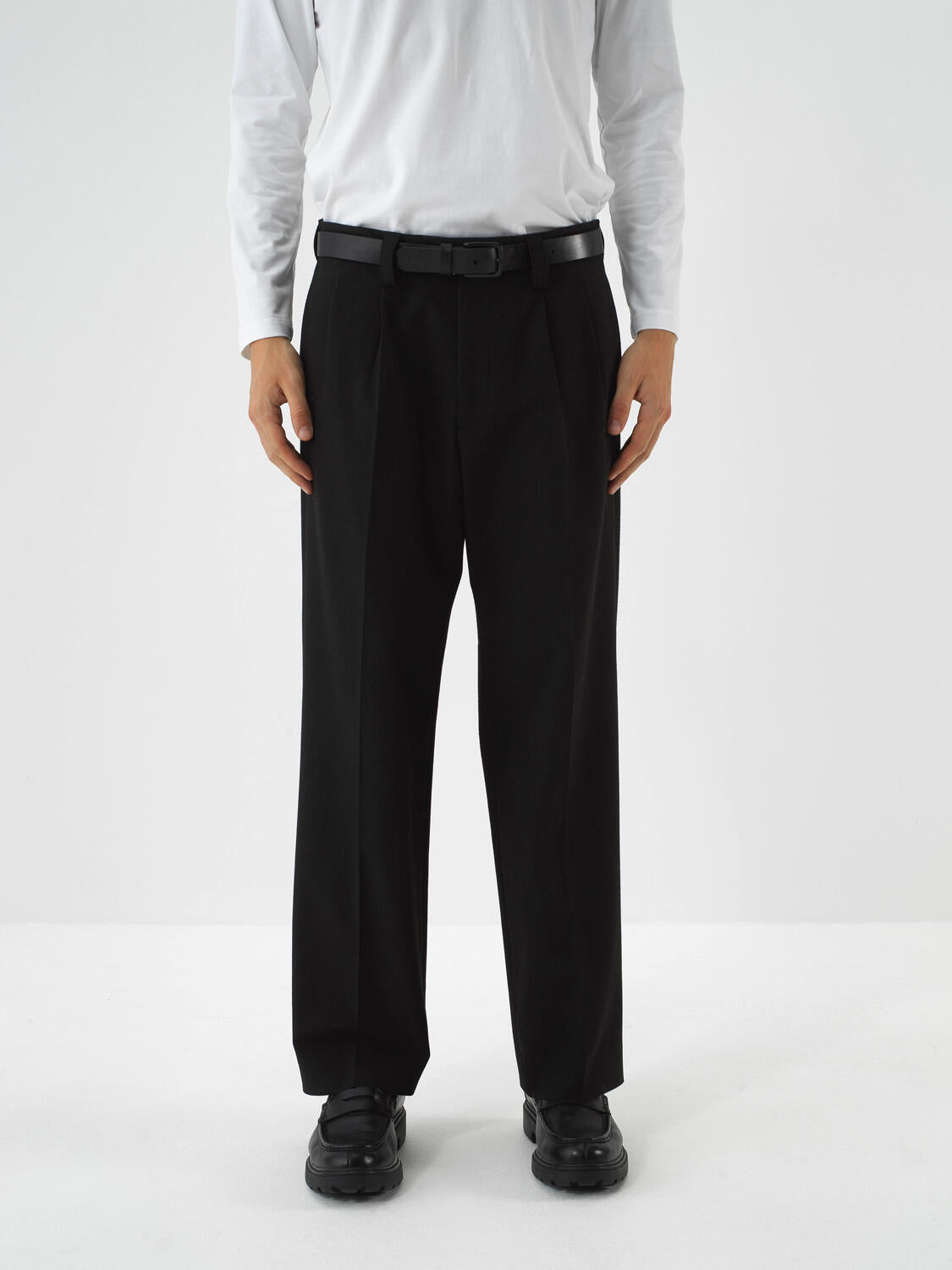 Xint Black Flexible Textured Regular Fit Trousers