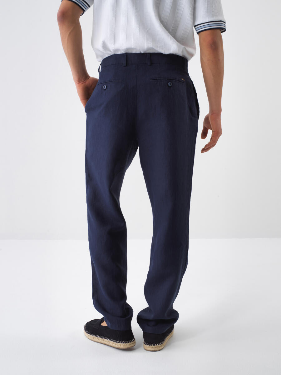 Xint Navy Regular Fit Linen Pant