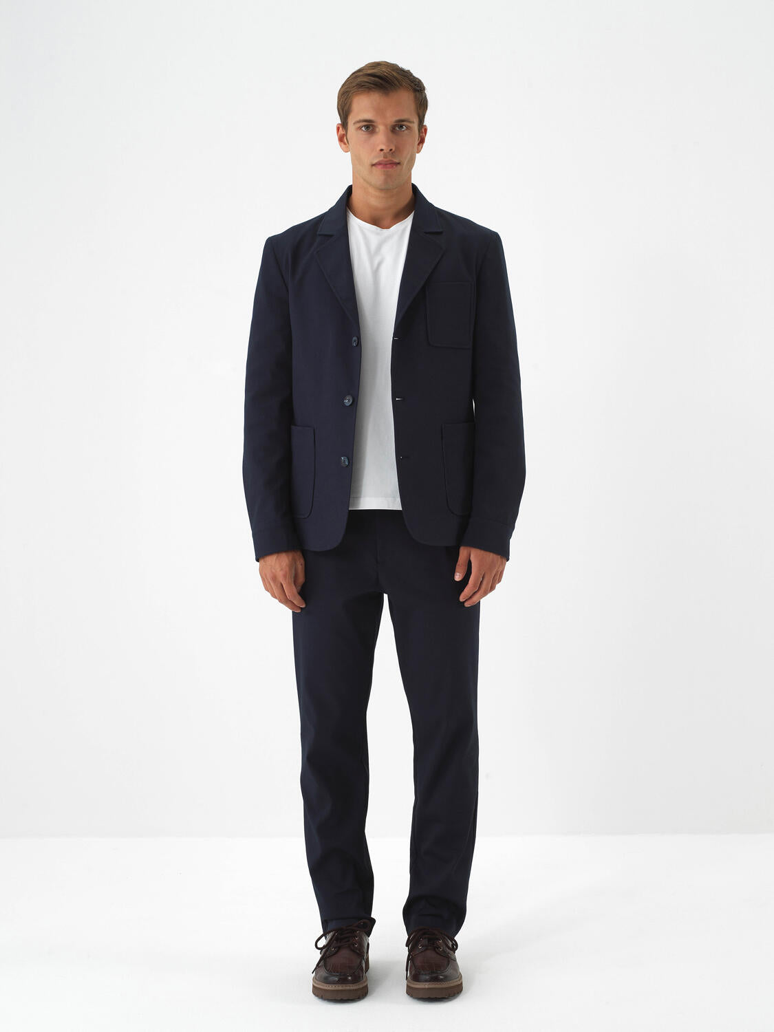 Xint Navy Cotton Textured Regular Fit Trousers