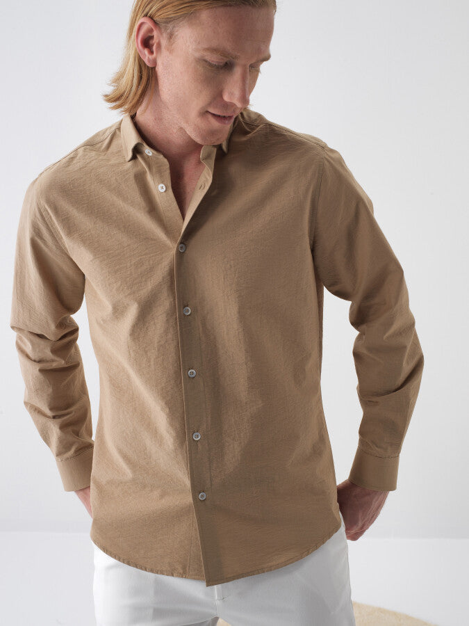 Xint Camel Regular Fit Cotton Shirt