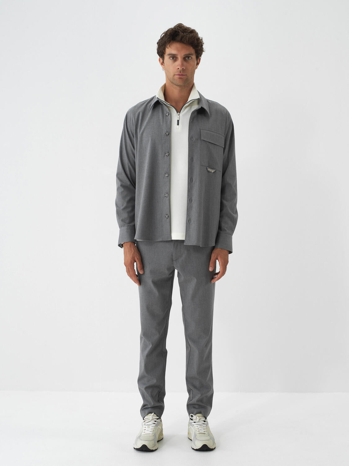 Xint Grey Flexible Textured Regular Fit Shirt