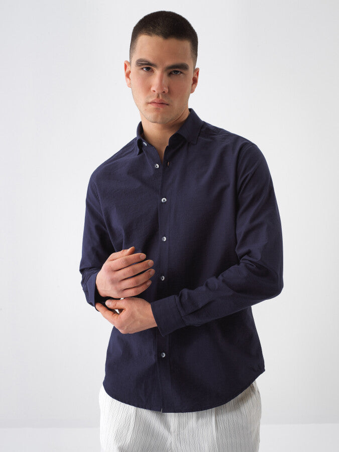 Xint Navy Regular Fit Cotton Shirt
