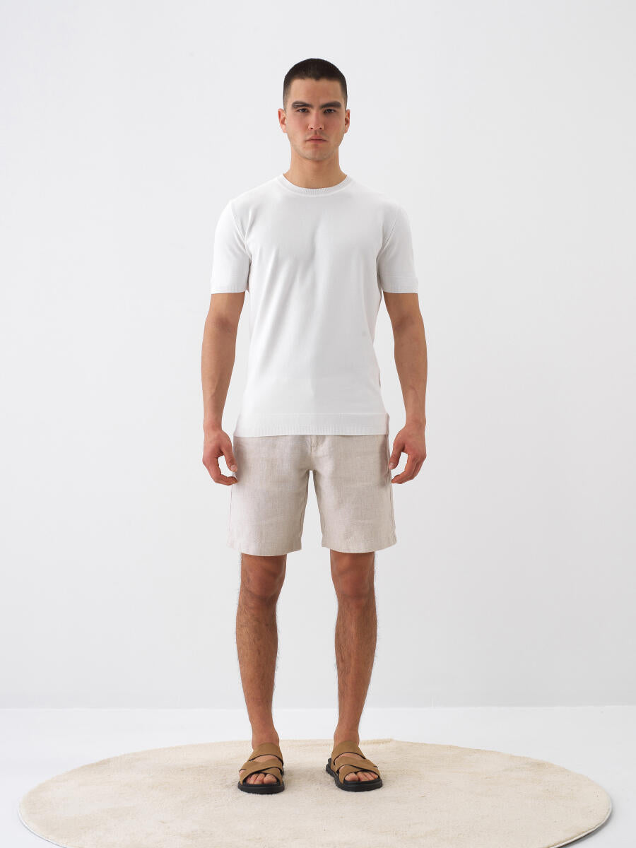 Xint Beige Regular Fit Linen Shorts