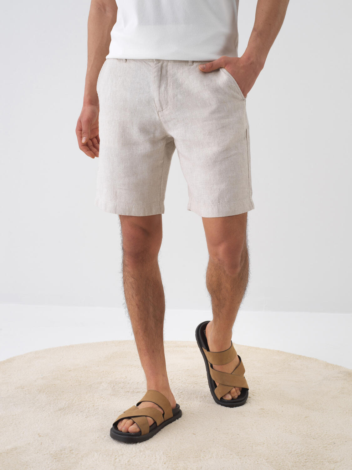 Xint Beige Regular Fit Linen Shorts