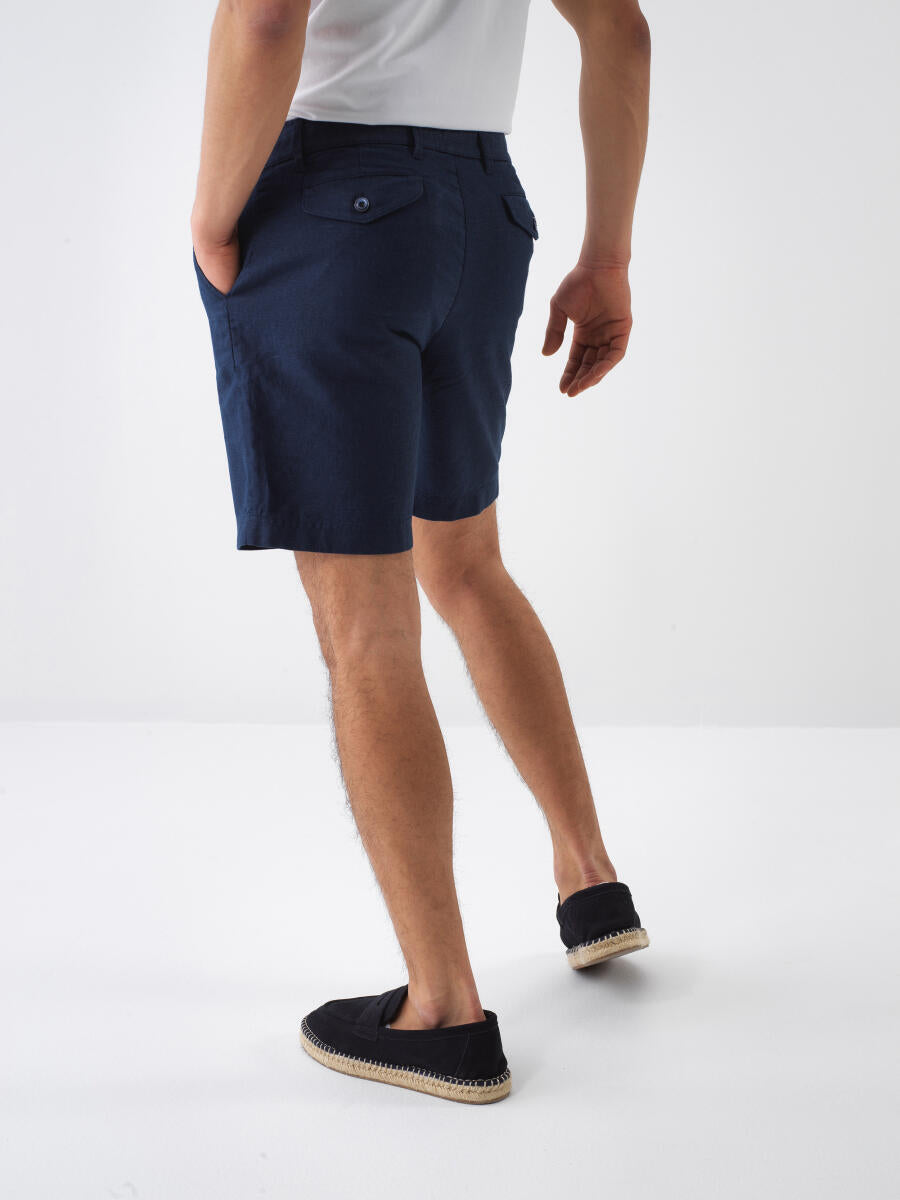 Xint Navy Regular Fit Linen Shorts