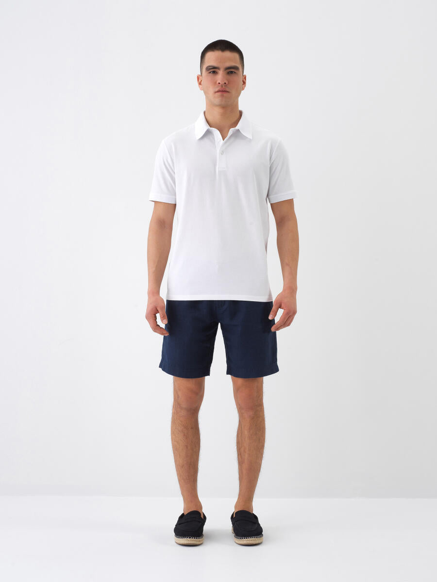 Xint Navy Regular Fit Linen Shorts
