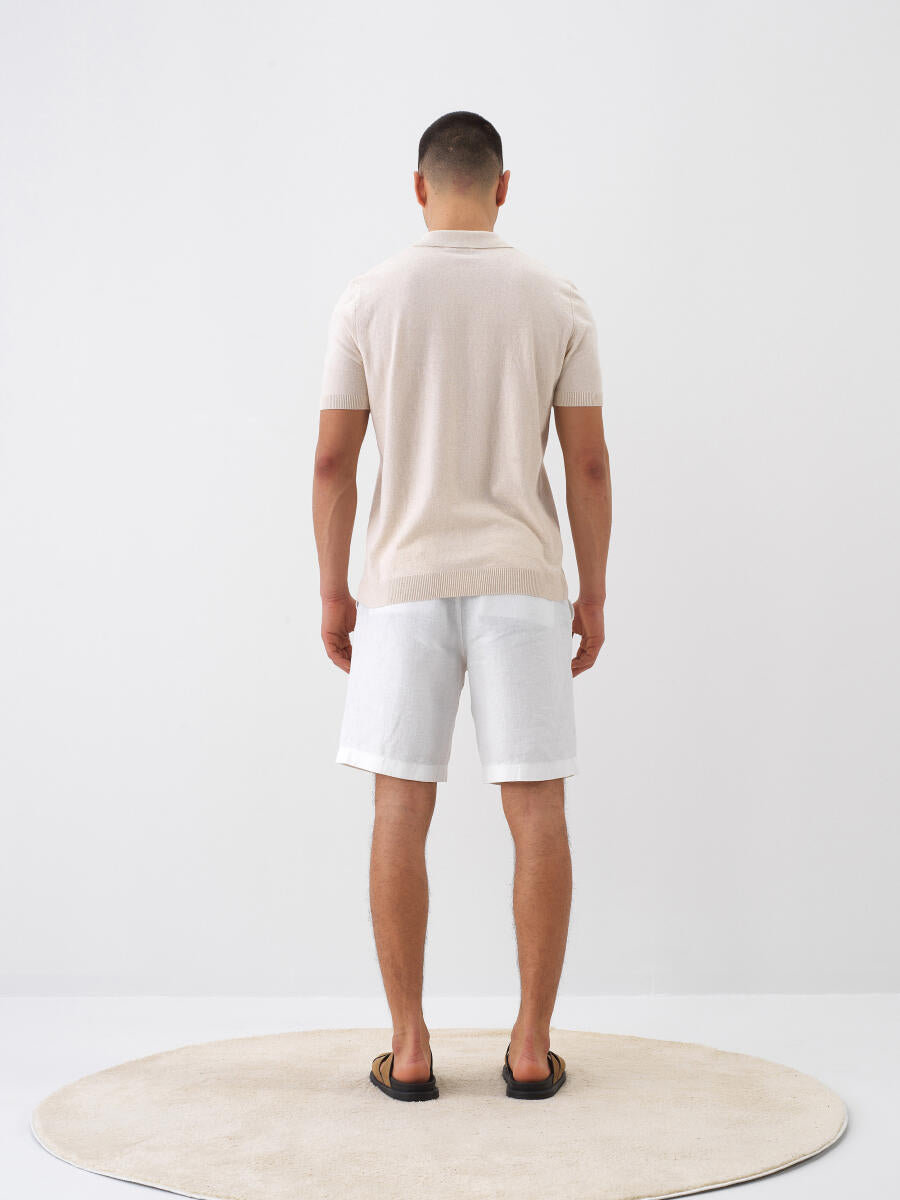 Xint Off White Regular Fit Linen Shorts