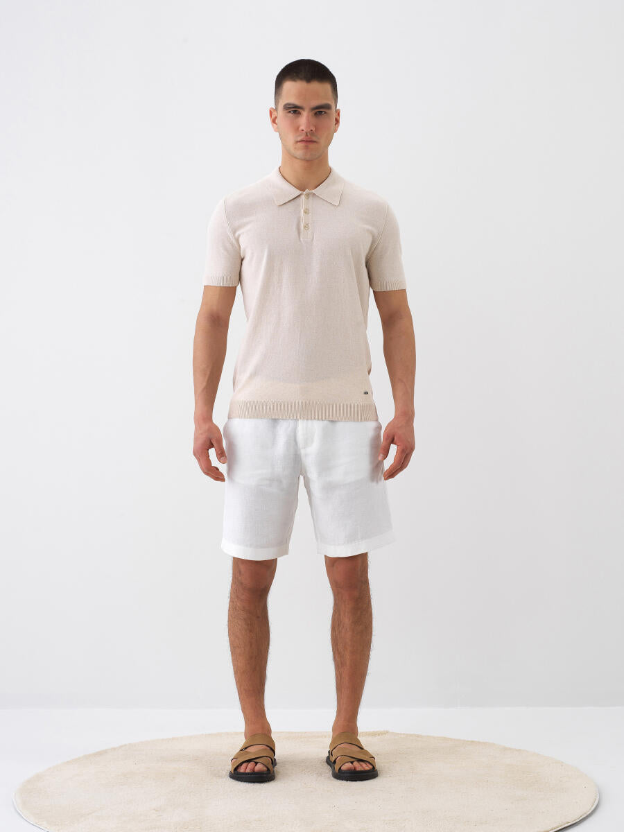 Xint Off White Regular Fit Linen Shorts