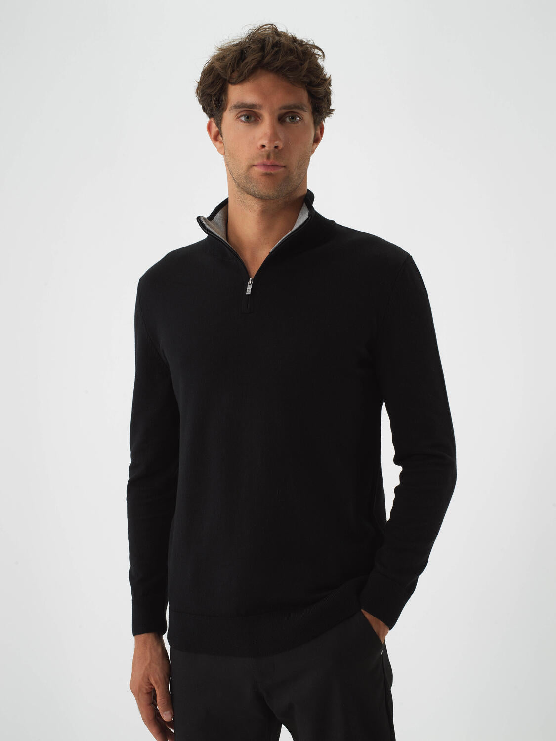 Xint Black Cotton Textured Regular Fit Sweater