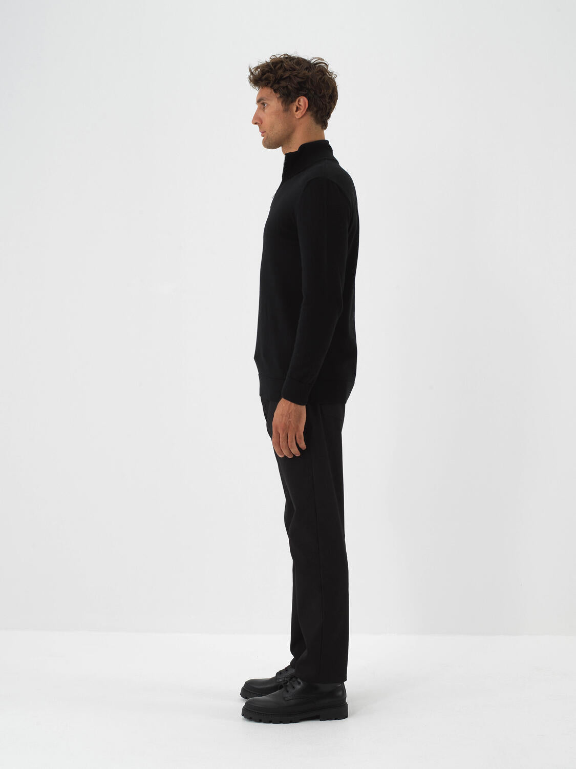 Xint Black Cotton Textured Regular Fit Sweater