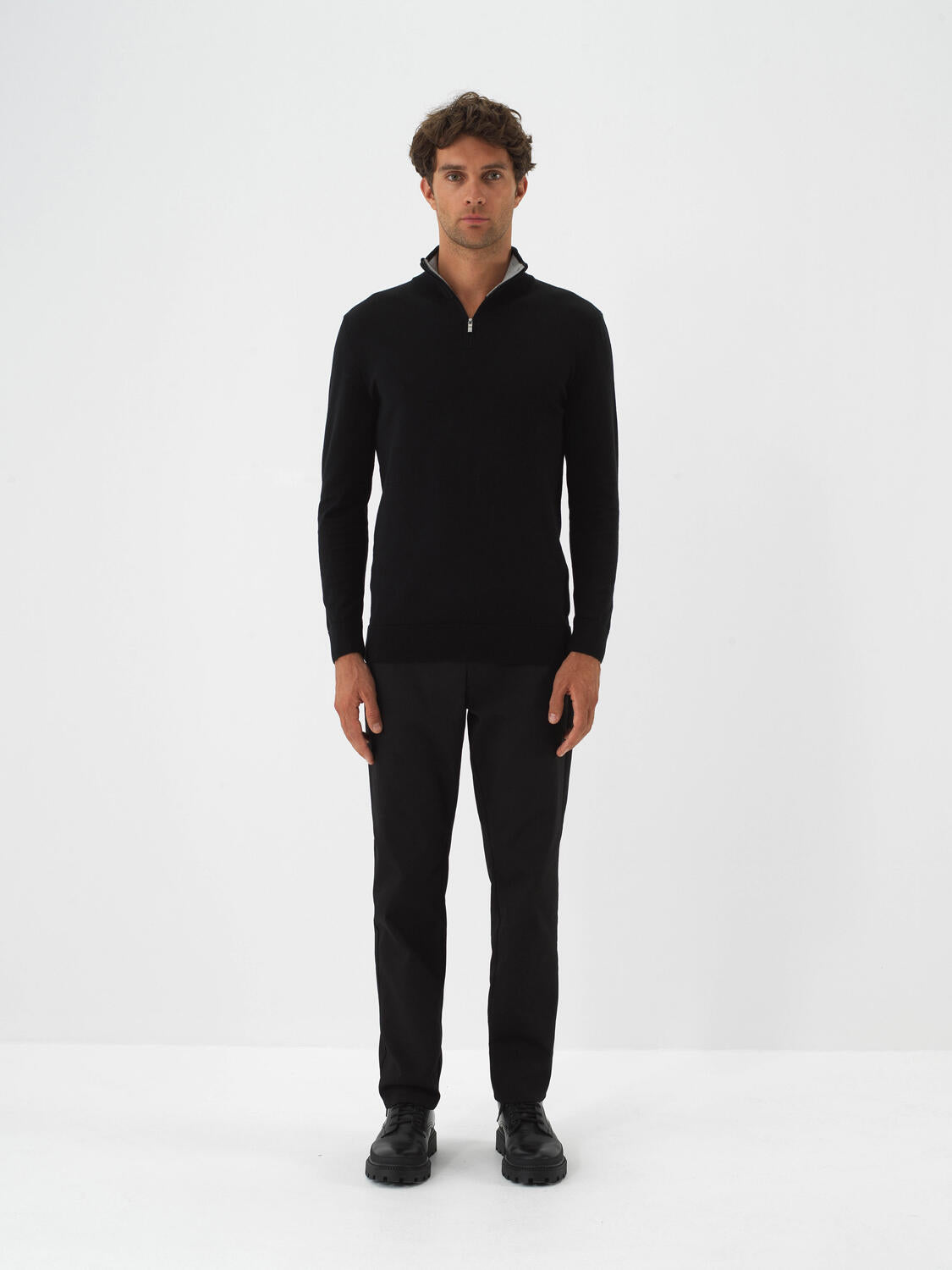 Xint Black Cotton Textured Regular Fit Sweater
