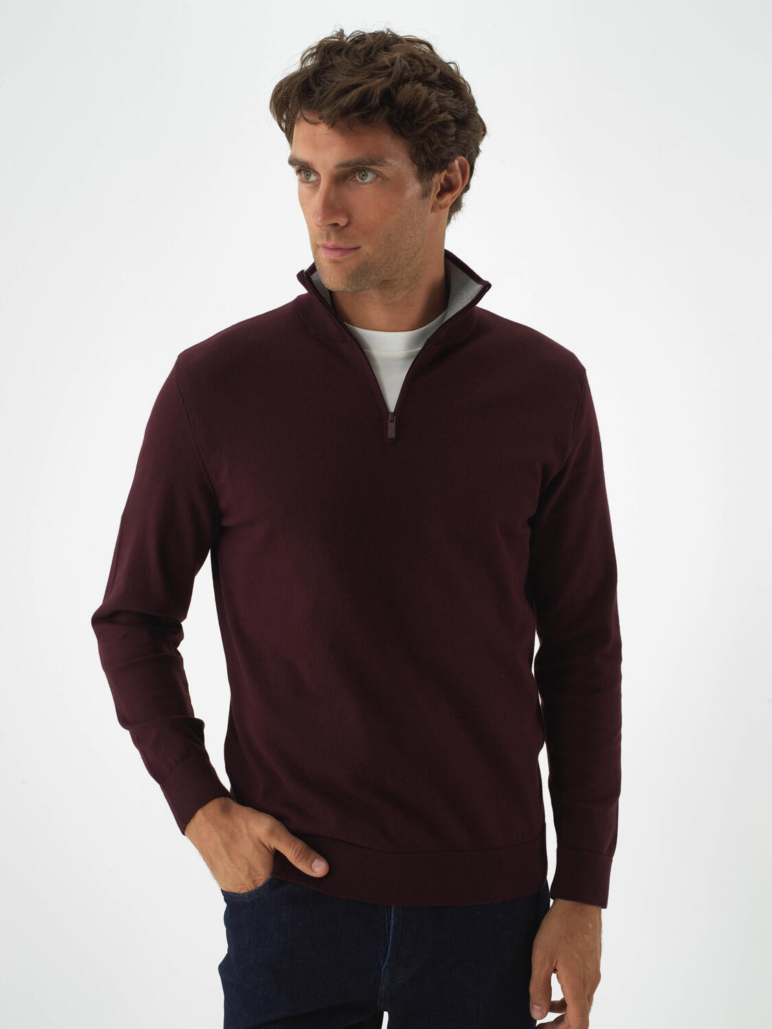 Xint Bordo Cotton Textured Regular Fit Sweater