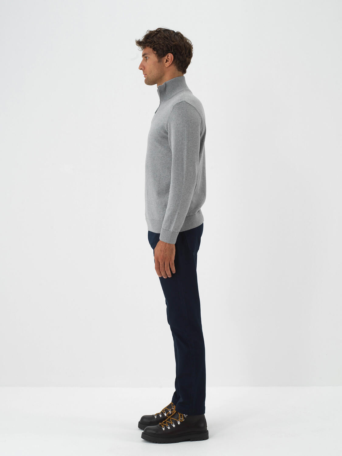 Xint Grey Cotton Textured Regular Fit Sweater