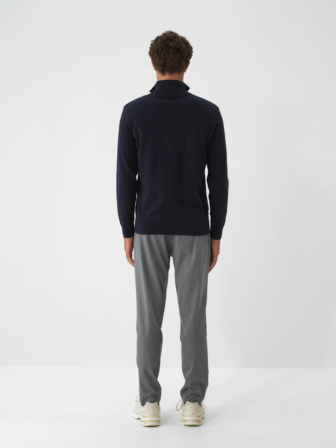 Xint Navy Cotton Textured Regular Fit Sweater