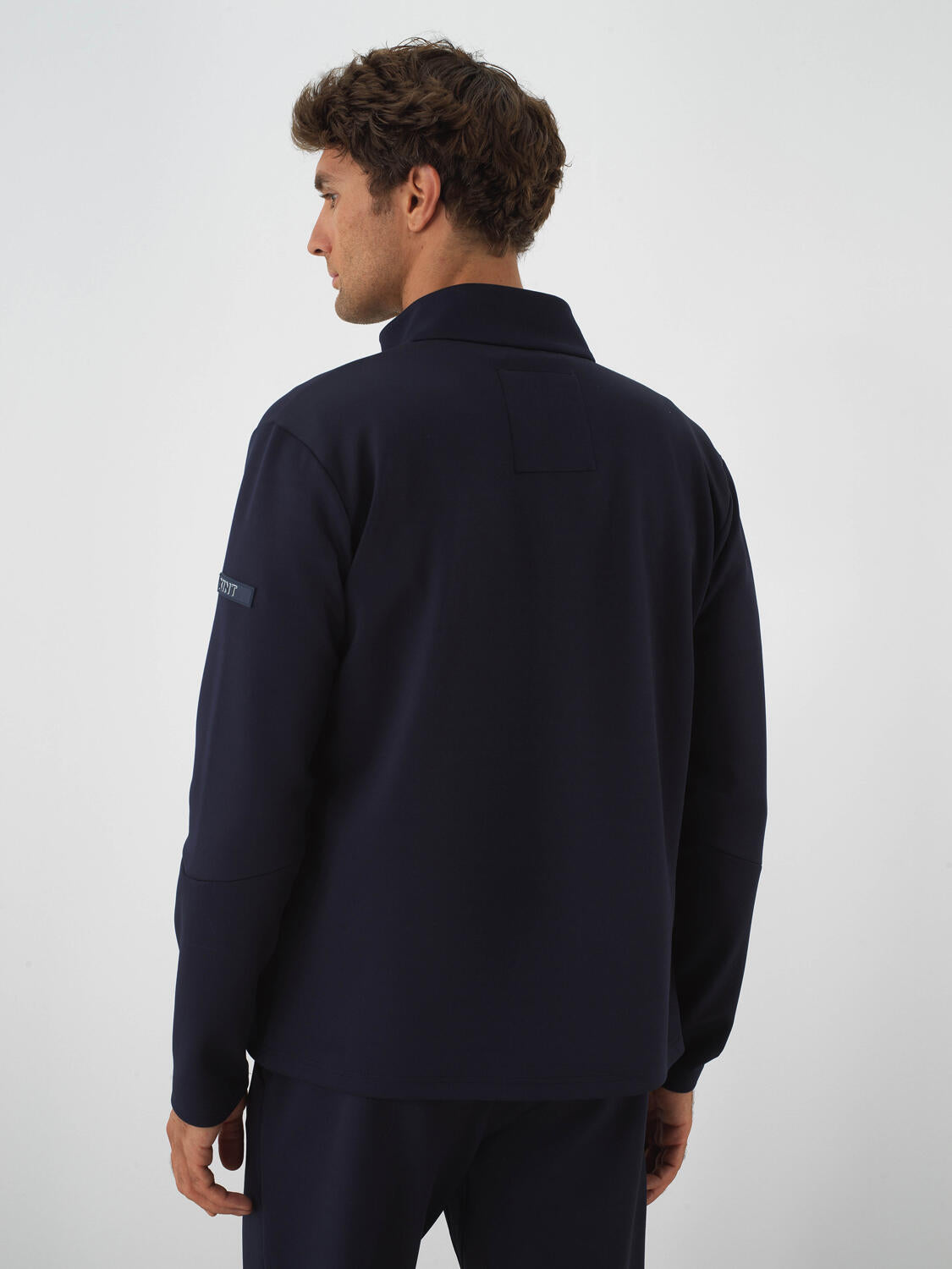 Xint Navy Cotton Textured Regular Fit Sweater