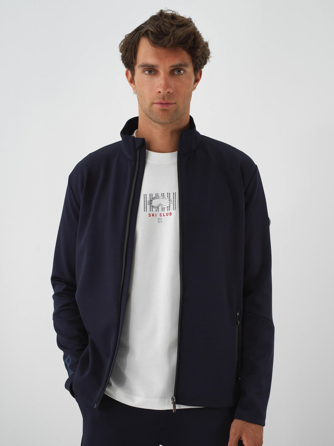 Xint Navy Cotton Textured Regular Fit Sweater