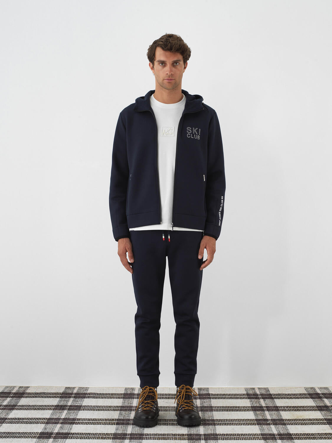 Xint Navy Cotton Textured Slim Fit Sweat Trousers