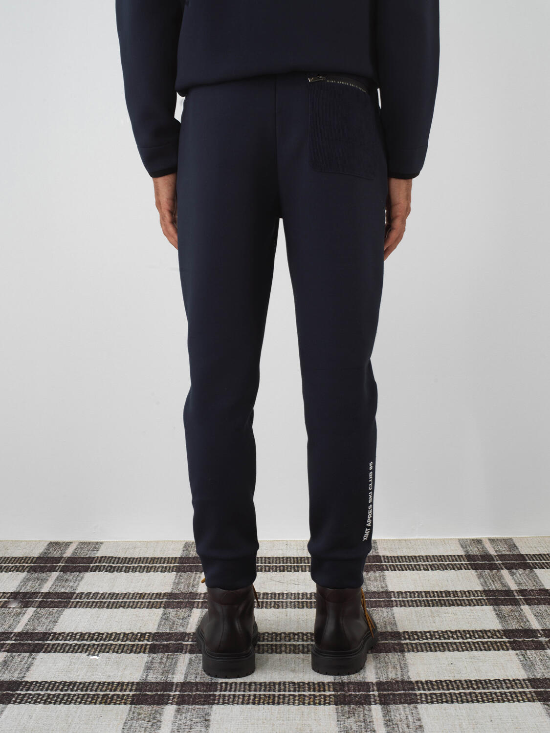 Xint Navy Cotton Textured Slim Fit Sweat Trousers