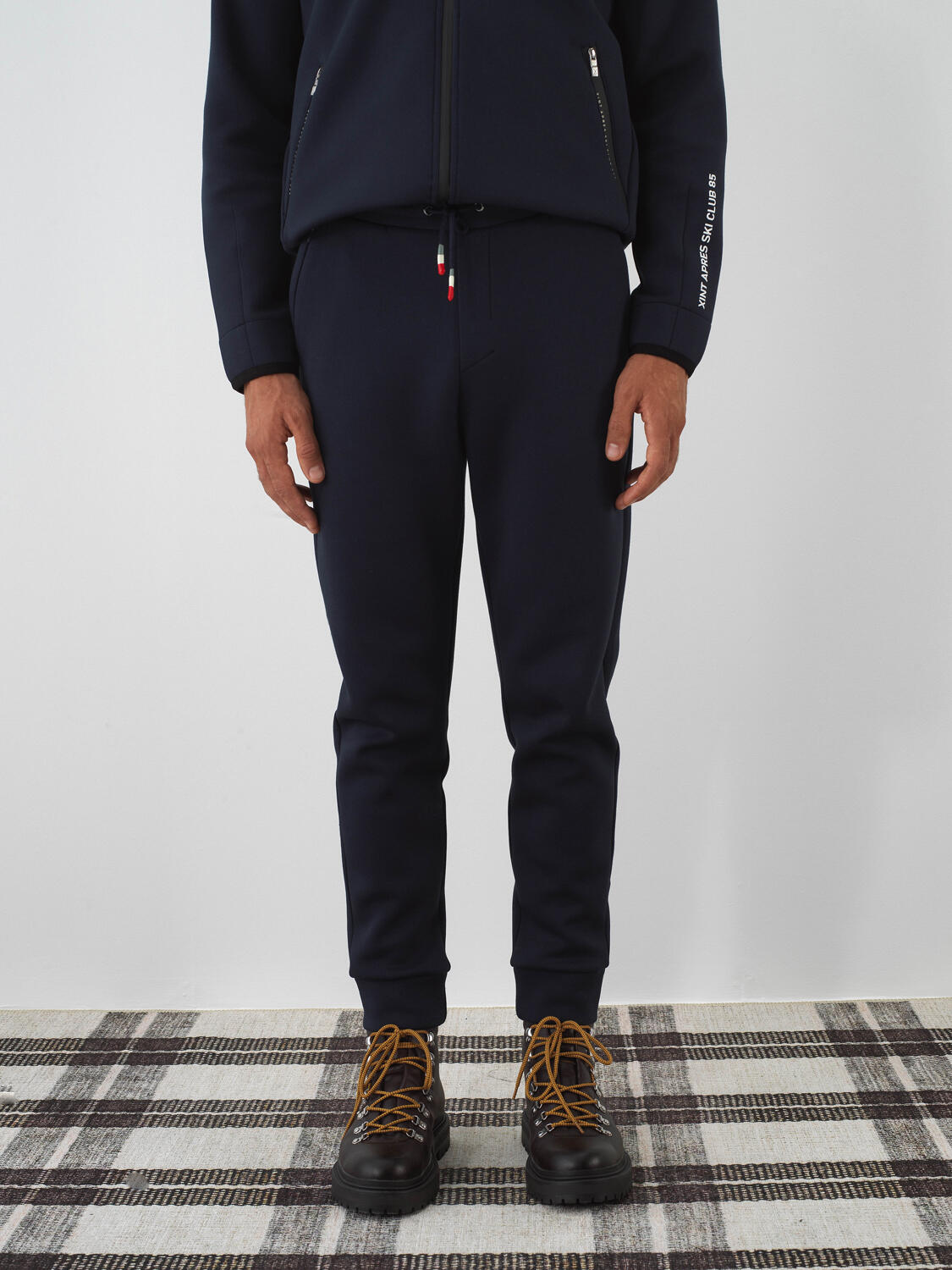 Xint Navy Cotton Textured Slim Fit Sweat Trousers