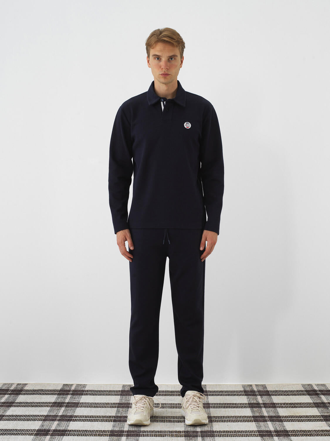 Xint Navy Blue Cotton Textured Slim Fit Jogging