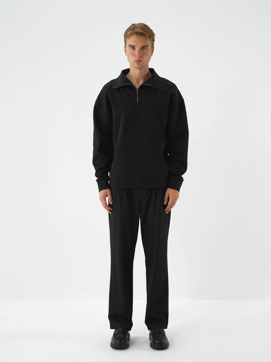 Xint Black Cotton Textured Oversize Pullover
