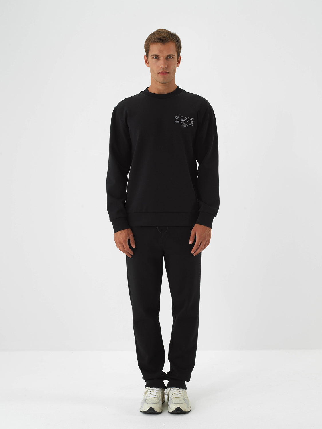 Xint Black Cotton Textured Regular Fit Pullover