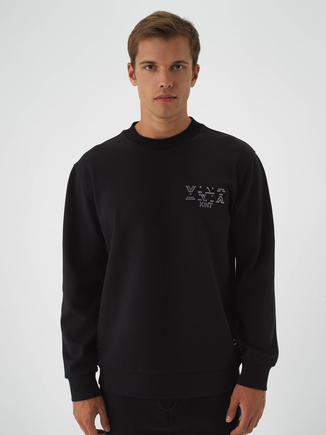 Xint Black Cotton Textured Regular Fit Pullover