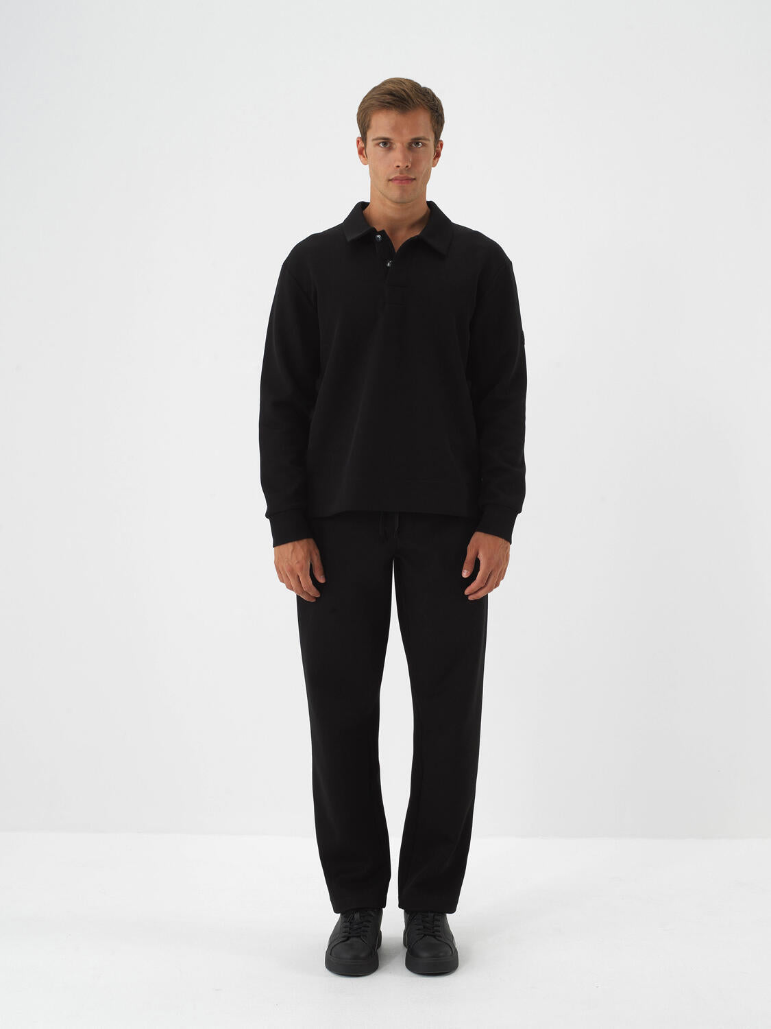 Xint Black Cotton Textured Regular Fit Sweater