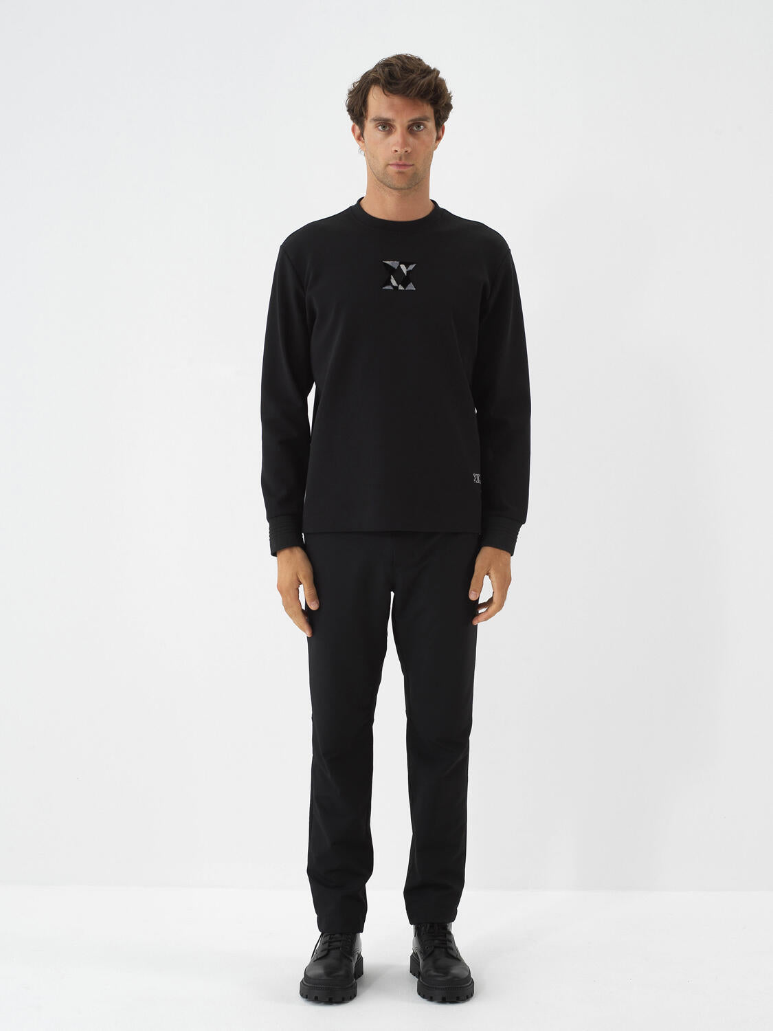 Xint Black Cotton Textured Regular Fit Sweater