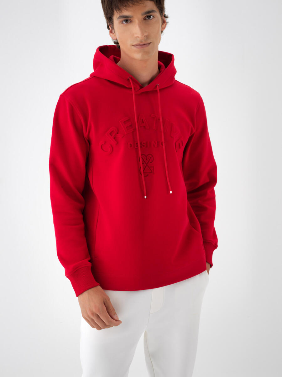 Xint Red Hoodie With Creative Front Design