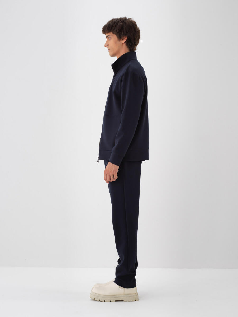 Xint Navy Jacket With Stand Up Collar