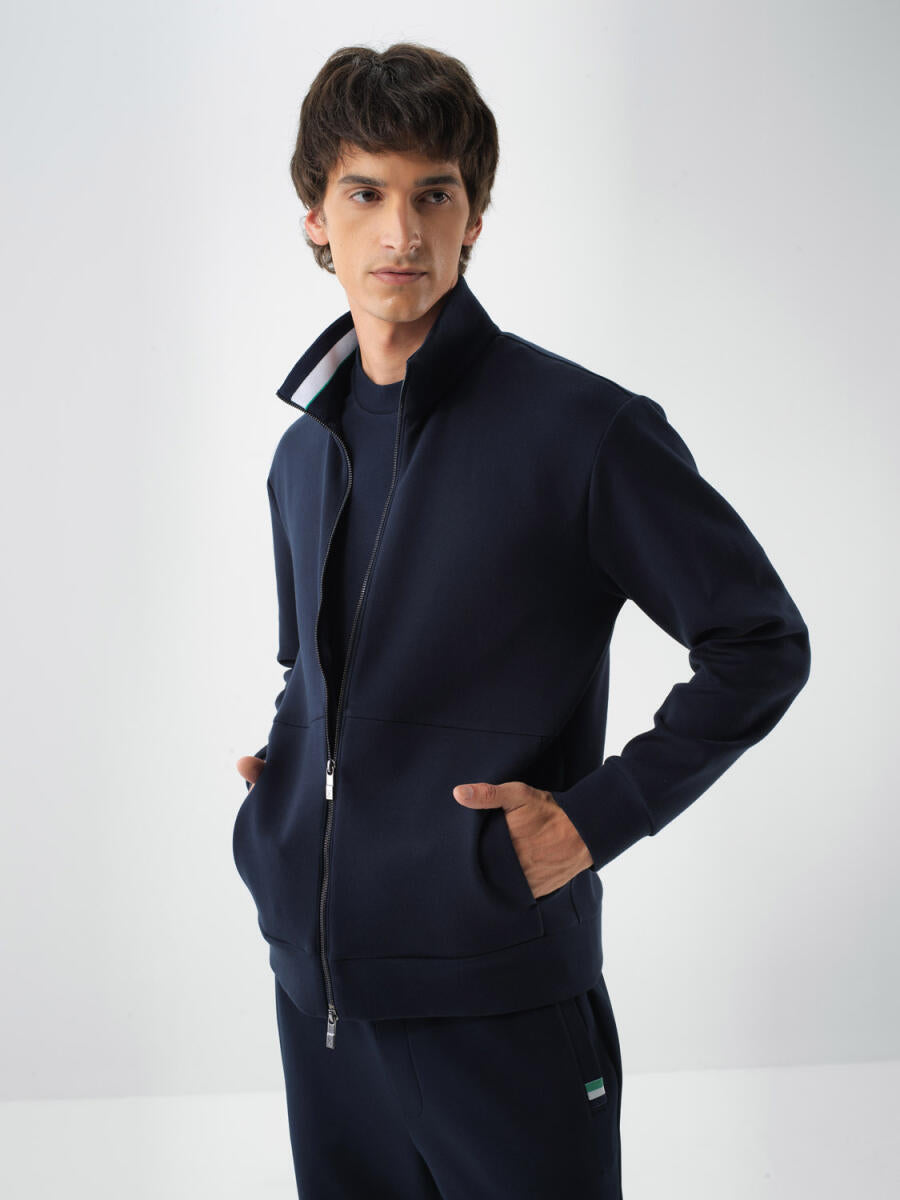 Xint Navy Jacket With Stand Up Collar