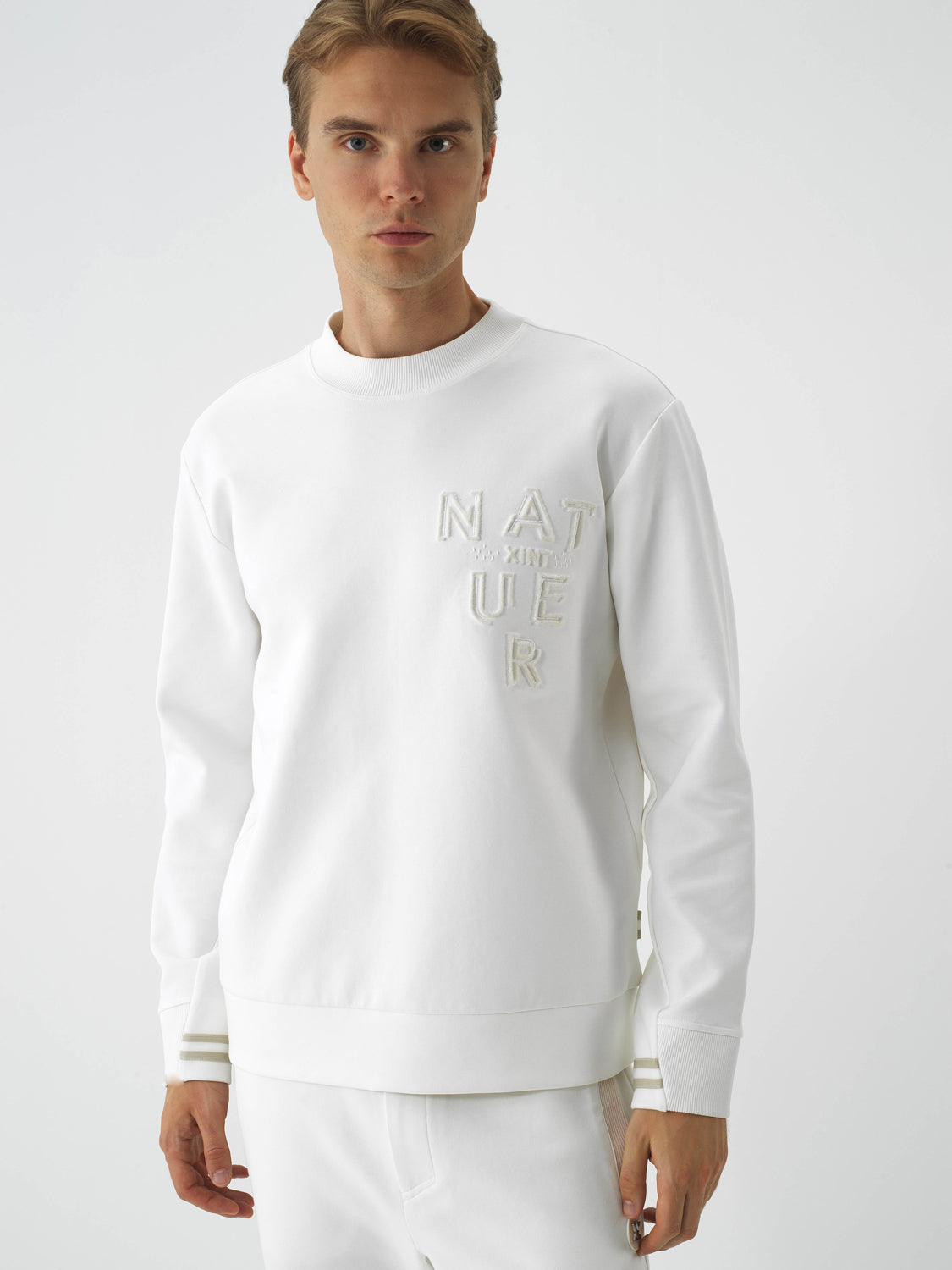 Xint Offwhite Cotton Textured Regular Fit Sweater