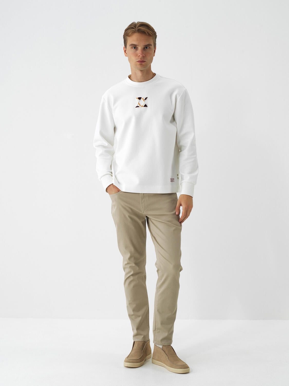Xint Offwhite Cotton Textured Regular Fit Sweater