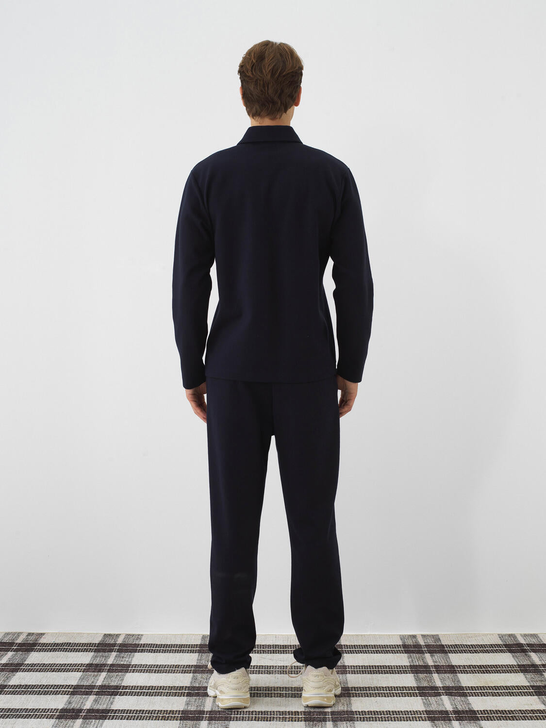 Xint Navy Blue Cotton Textured Regular Fit Sweater