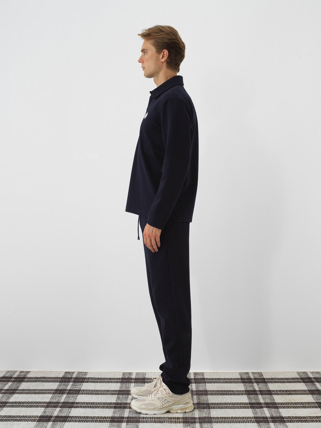 Xint Navy Blue Cotton Textured Regular Fit Sweater