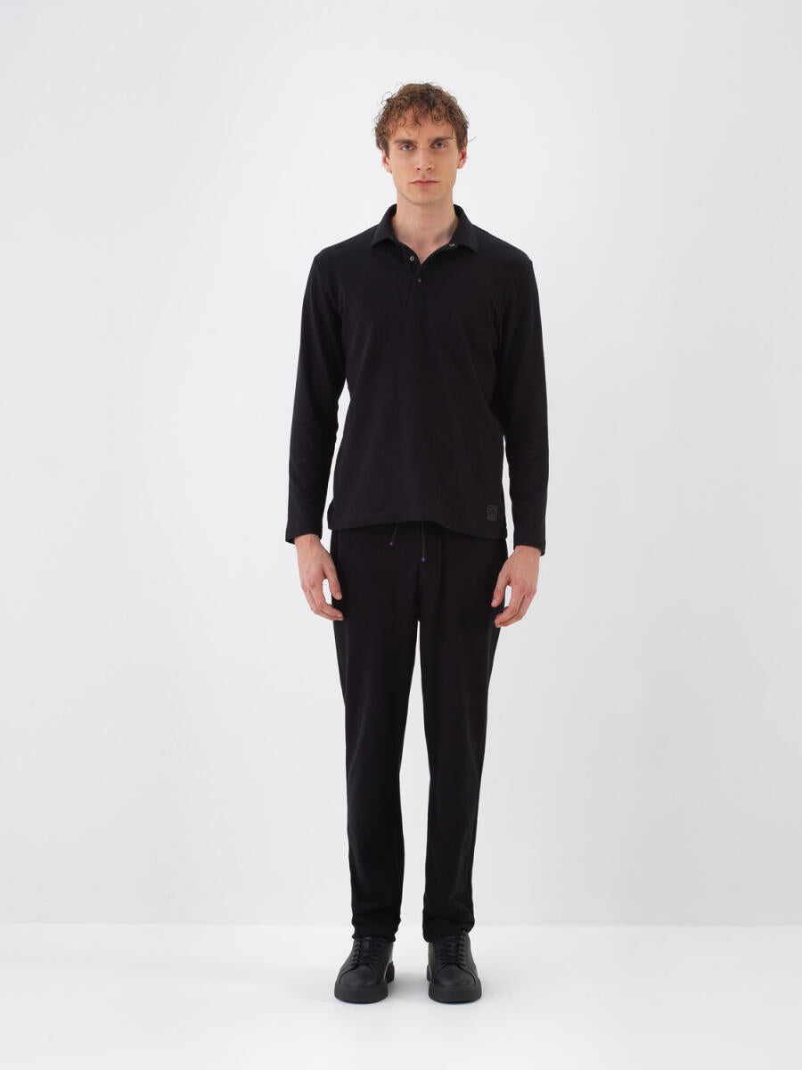 Xint Cotton Long Sleeved Black Polo