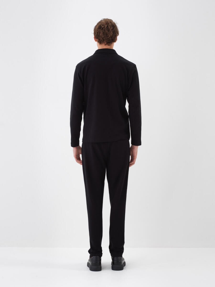 Xint Cotton Long Sleeved Black Polo