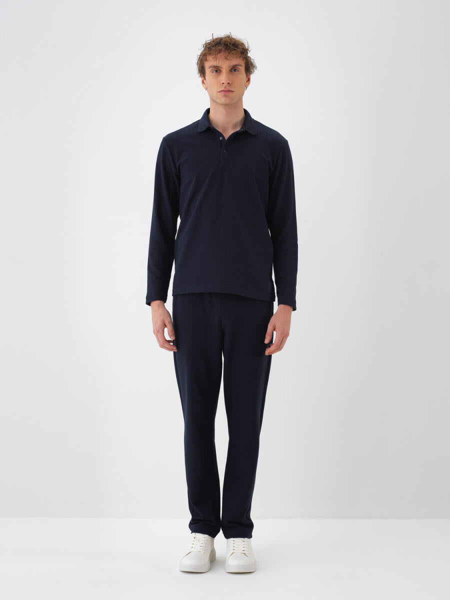 Xint Cotton Long Sleeved Navy Polo