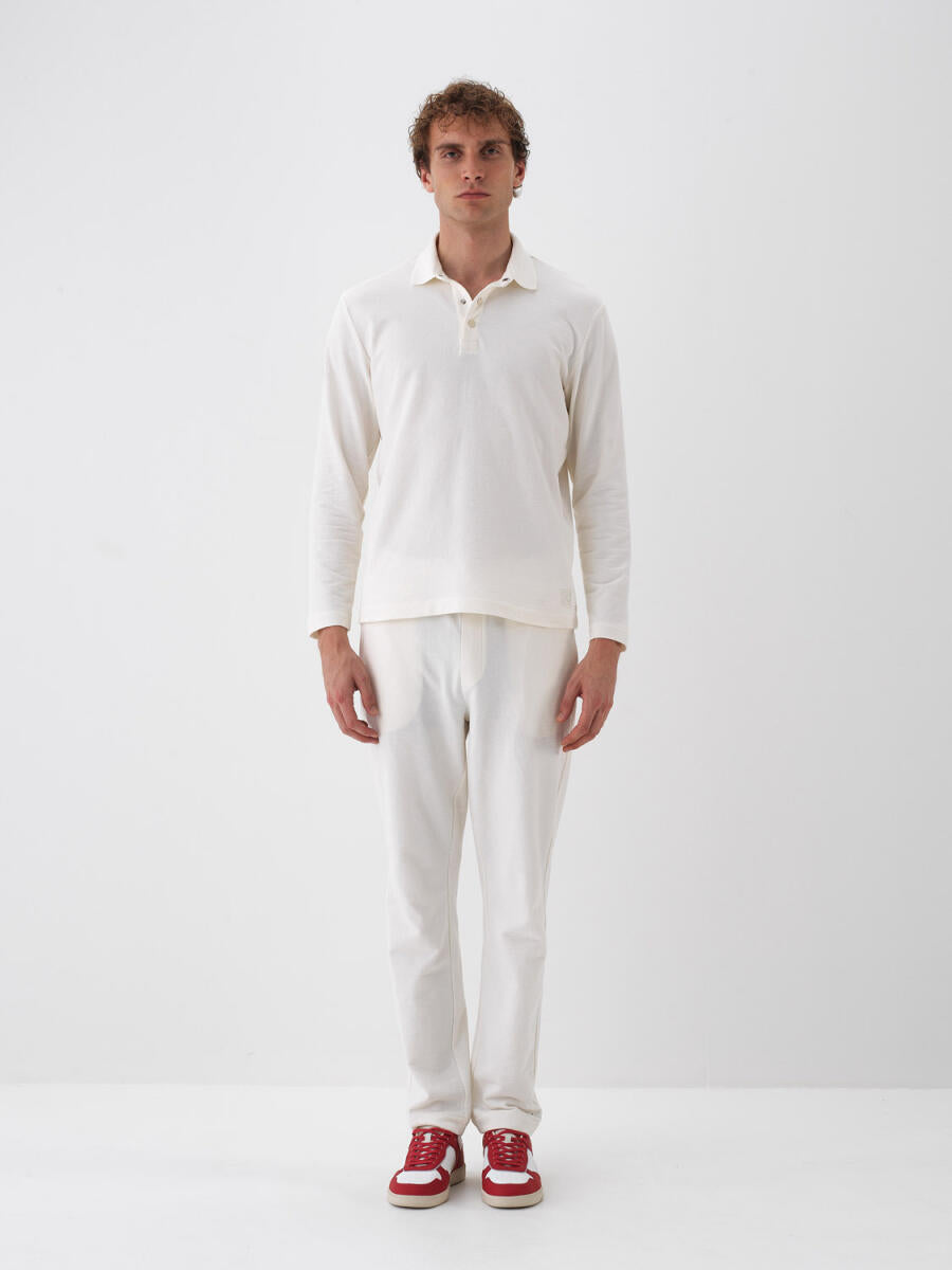 Xint Cotton Long Sleeved Off White Polo