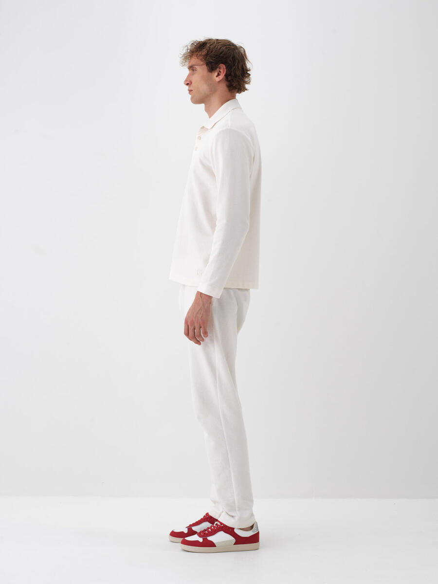 Xint Cotton Long Sleeved Off White Polo