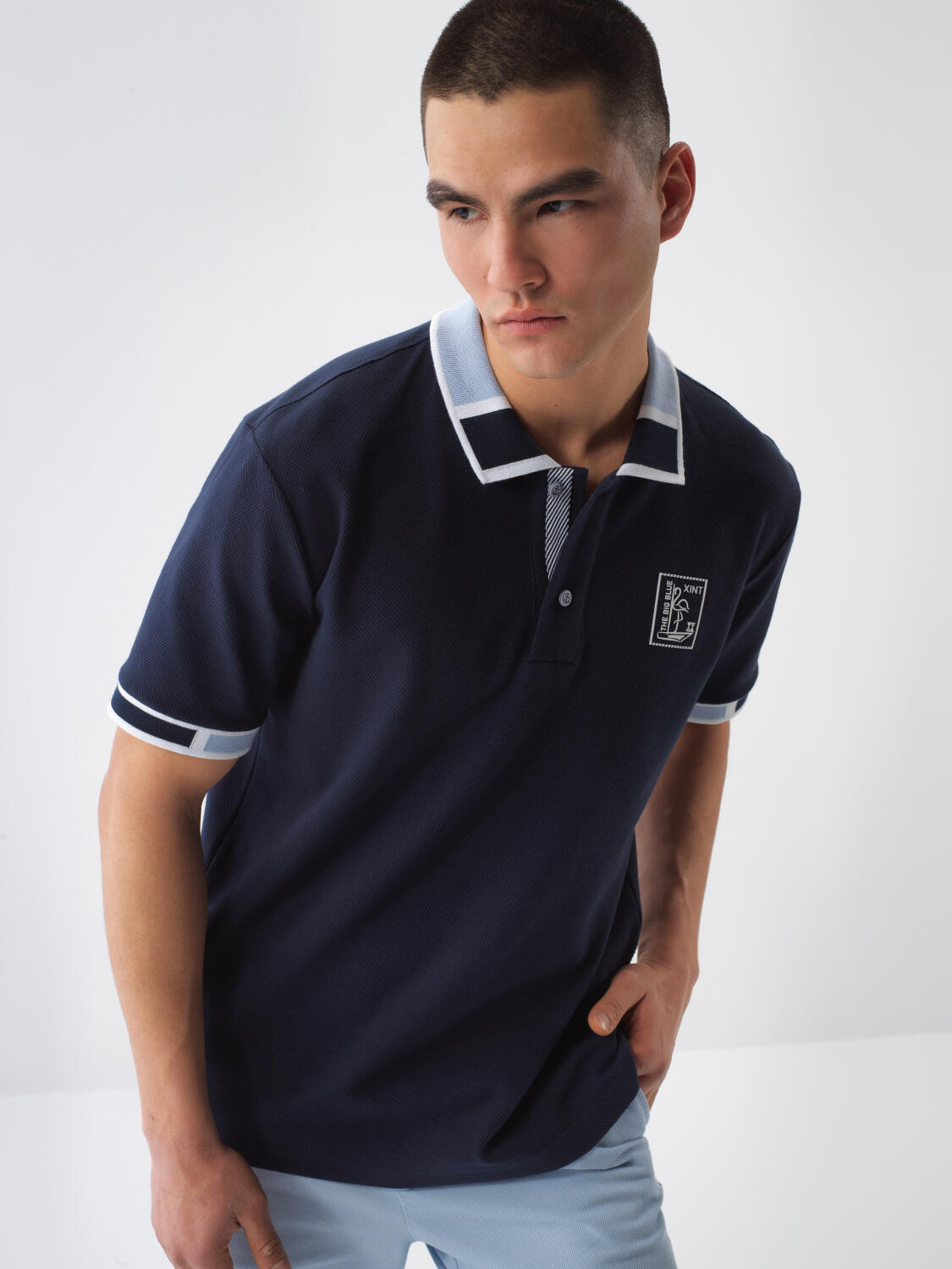Xint Navy Regular Fit Polo With Logo
