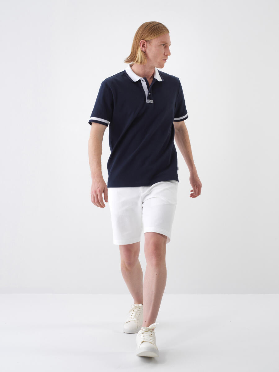 Xint Navy Cotton Polo With Short Sleeved