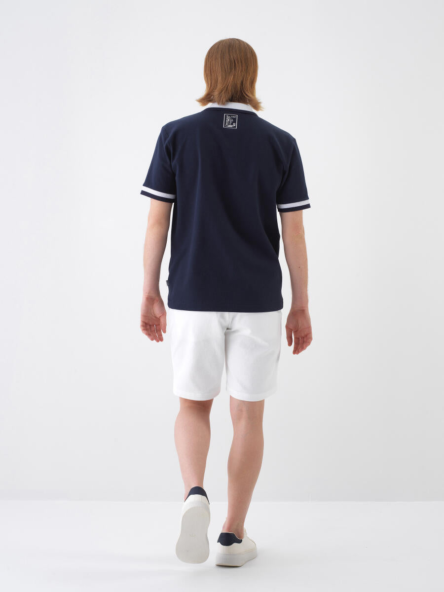 Xint Navy Cotton Polo With Short Sleeved