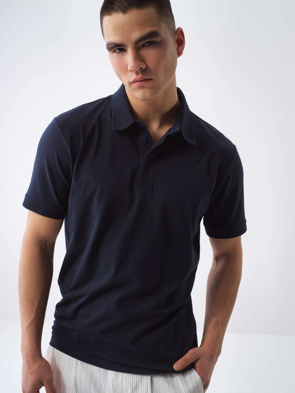 Xint Slim Fit Navy Basic Cotton Polo