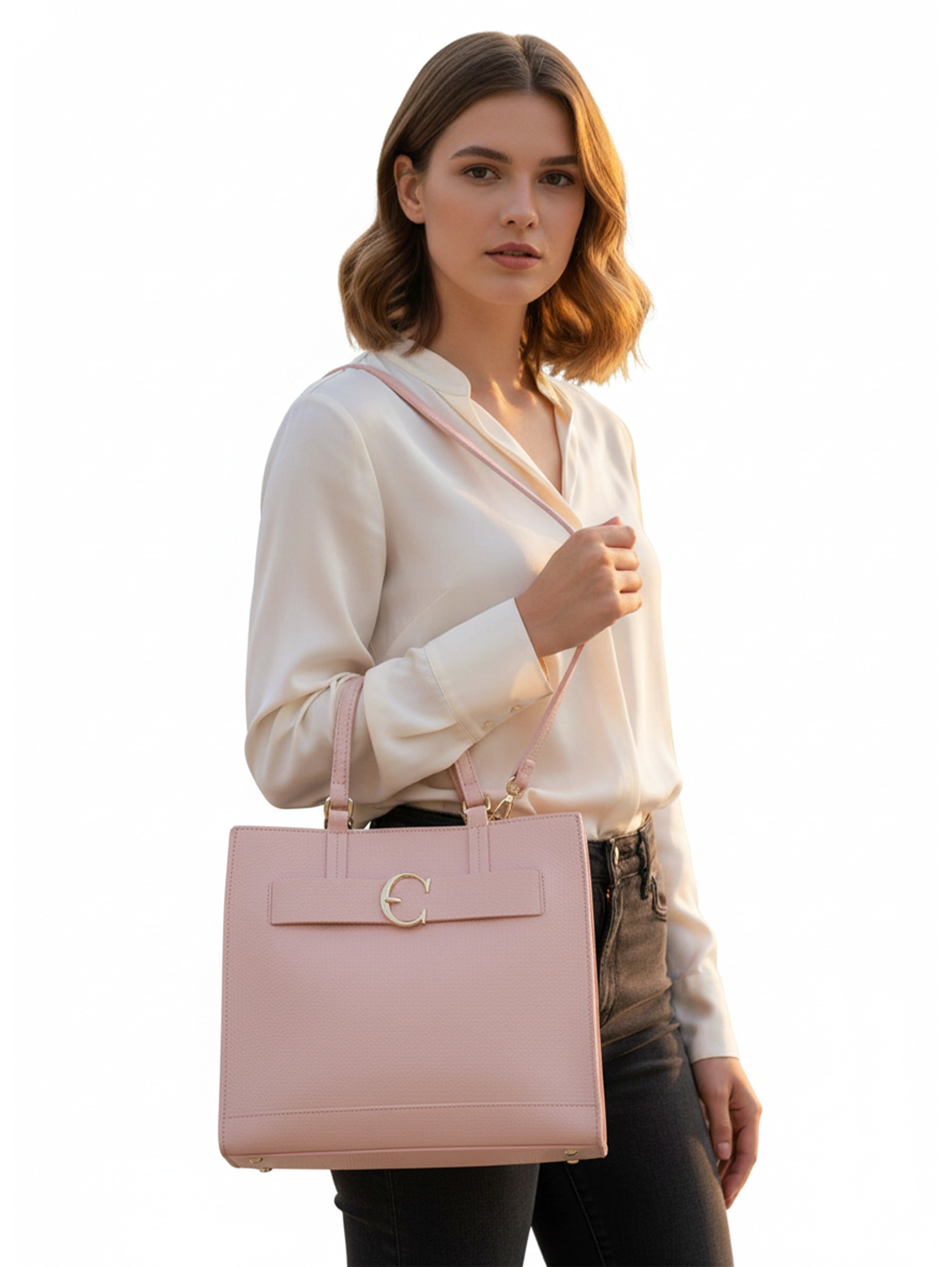 Pink Slightly Rectangular Leather Bag